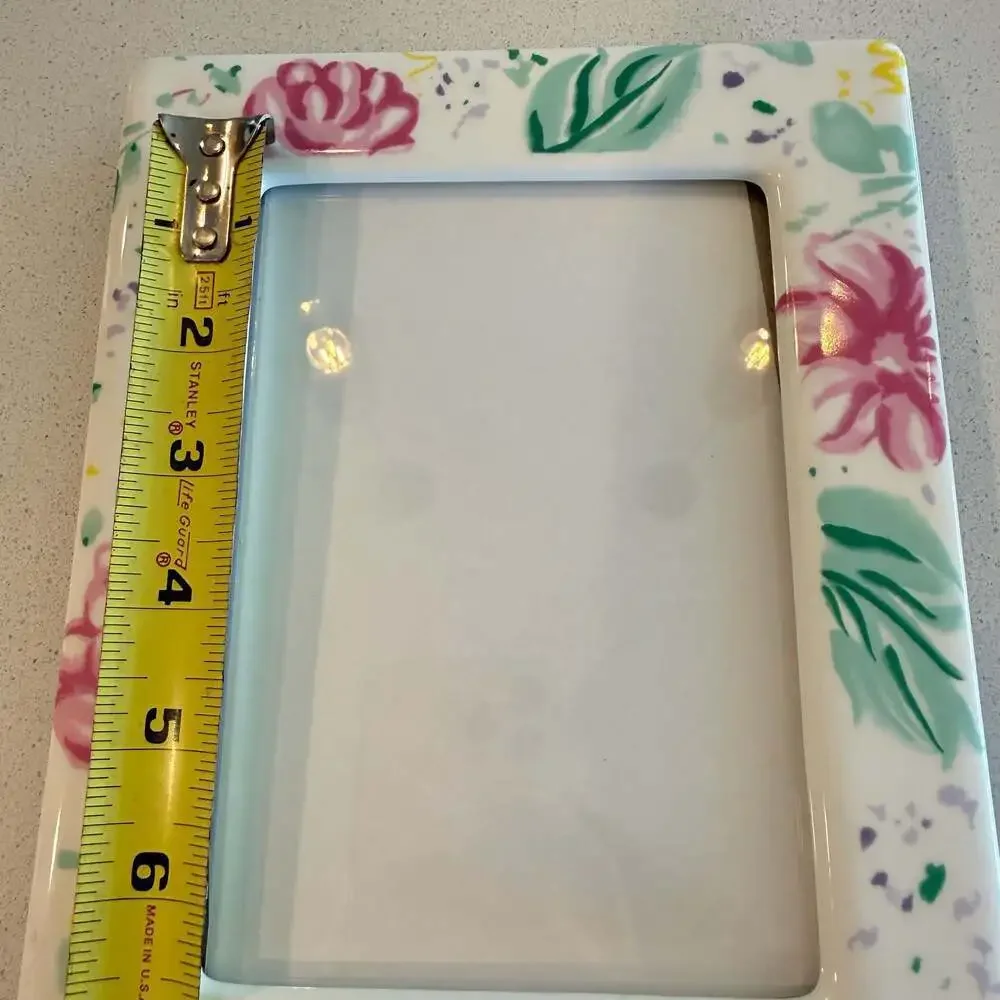 Vintage Cottagecore White Porcelain Frame with Hand Painted  Flowers - 5x7